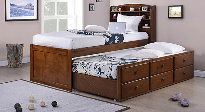 Ateneo Storage Headboard Single Bed With Trundle And Storage(Polished cherry)